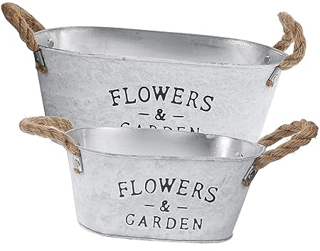 POPETPOP 2st Blumentopf Im Shabby-chic-Stil Planter Tin Pflanzkübel Eimer Verzinkter Eimer Pflanzdose Blumenvase Aus Metall Vasen Blumenkasten -Eisen-Blech Wanne Büro, FU5718L34MV4J7