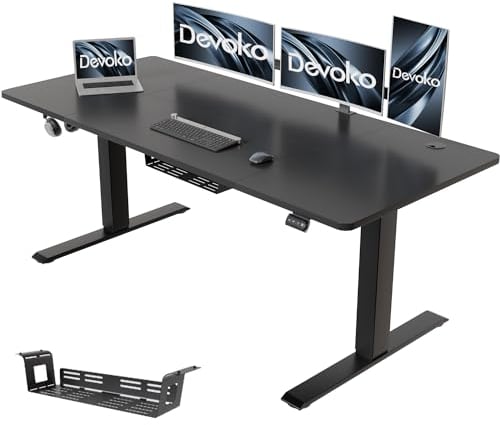 Devoko Scrivania regolabile in altezza, 160 x 70 cm, con vaschetta per cavi, altezza elettrica, stabile, scrivania per computer a 2 funzioni, seduta ergonomica (nero)
