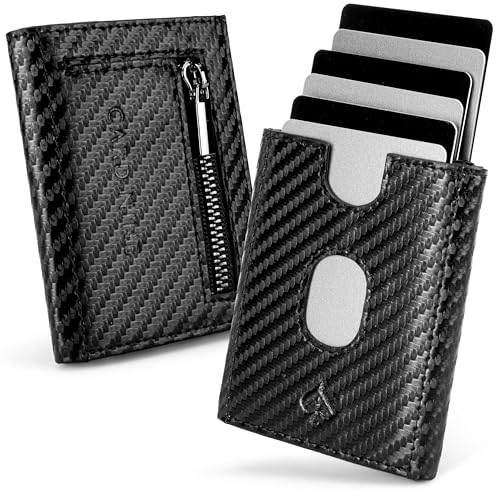 CARD Nine! Slim Wallet mit RFID-Schutz - Kreditkartenetui Kartenetui - Mini Geldbörse - Kleiner Geldbeutel - Smart Wallet - Portemonnaie für Damen & Herren (Carbon, Mit Münzfach)