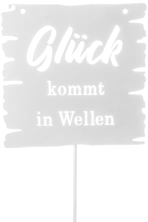 Maritimer Gartenstecker aus Metall – In Gedanken barfuß am Strand – weiß | Lang, viereckiges Schild mit Schriftzug – Geschenkidee für Gartenfreunde – Urlaubsgefühl, Outdoordekoration – Seaside No.64