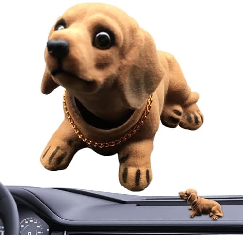 Poupangke Wackelkopf Hund für Auto | Armaturenbrett Wackelhund Harz Dackel Hund Figur Desktop Ornament für Schlafzimmer, Hundeliebhaber, Desktop-Display