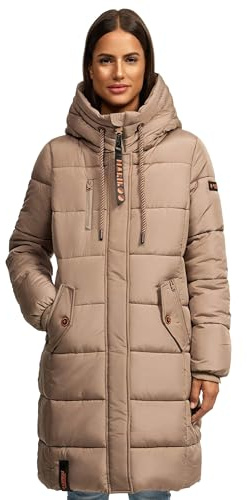 MARIKOO Damen Wintermantel Winterjacke mit Kapuze Steppmantel B941