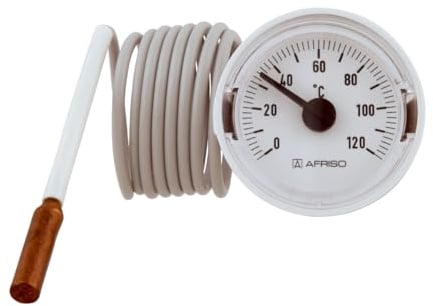Afriso Kessel Thermometer mit Kapillarleitung 2.000 mm, Ø 37 mm, 0-120 °C Fühler Speicher