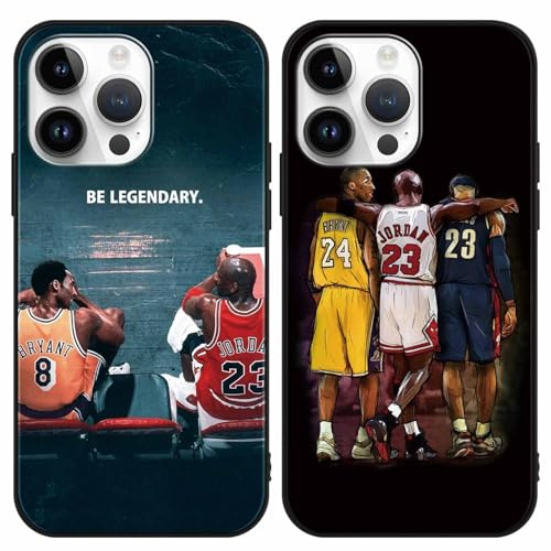 nurkorki [2 Stück] Basketball Handyhülle für iPhone 16 Pro Max 6,9,Matt TPU Weich Silikon Stoßfest Cover Schutzhülle Cool Mode Basketball 24 23 Player Star Muster Design Case,Schwarz