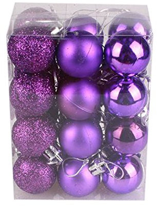 Weihnachtskugel Ornamente für die Weihnachtsdekoration - 24 Stück Unzerbrechliche Christbaumkugeln Aufhängeöse Feiertage Partys, Weihnachtsdeko, Matt, Glänzend, Glitzernd Weihnachtskugeln (Purple)