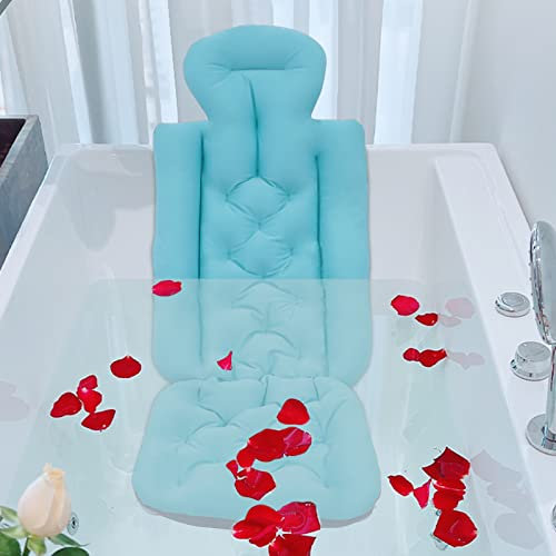 MEELRYD Ganzkörper Badewannenmatte, 3D Atmungsaktive Badewanne Mat Badewannenkissen für Kopf Schulter Rückenstütze, Komfort Weich rutschfestes Spa Kissen mit Saugnäpfe (Blau)