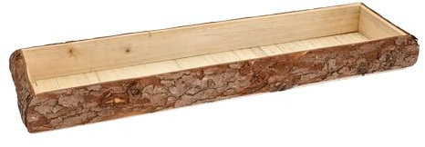 Holz Deko Tablett mit Rinde rechteckig groß - 48 x 17 cm - Kerzentablett Natur mit Rand aus Baumrinde - Tischdeko Servier Kerzen Brett Weihnachten