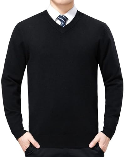 FULIER Men's V-Neck Jumper Cashmere Knitted Pullover Casual Long Sleeve Sweater Basic Sweatshirt Winter Jumper
