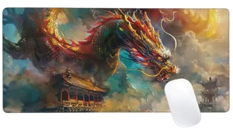 Gaming Mauspad Tier Motiv, 900x300mm XXL Mousepad Drachen Mauspad, Anti-Rutsch Gaming Mouse Pad, Verbessert Präzision und Geschwindigkeit, Genähte Kanten Haltbarkeit Für Office, PC, Desk Mat Z2-296
