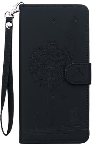 FALUWONRU Wallet Phone Case with Card Slot for Samsung Galaxy S22 Plus/S22+ 5G Cat Dandelion Cute Pattern Design Standing Flip Case Embossed Shockproof Card Holder Magnetic Phone Cover,Black