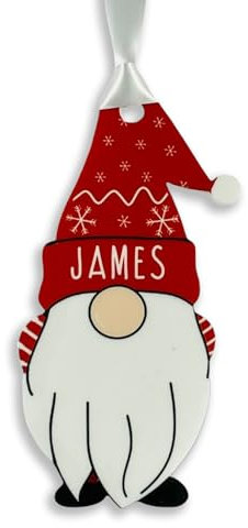 Personalised Christmas Acrylic Gonk Gnome Elf Tree Bauble - Red - Add any name! (Decoration Only)