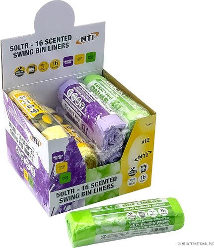 Pack of 160 Swing Bin Liners - Scented with Tie Handles Rubbish | 50L Heavy Duty Refuse Sacks, Bin Bags, Recycled, Tear Resistant - For Household, Office, Kitchen & Caterers - Helps Eliminate Odours