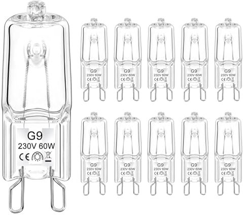 TaFiCo Ampoule Halogène G9, Ampoule G9 230V 60W Blanc Chaud 2800K 680LM Sans Scintillement Dimmable Ampoule Halogene Four, Lampe Halogène Pour Lustre, Placards, Plafonniers - 10 Pièces