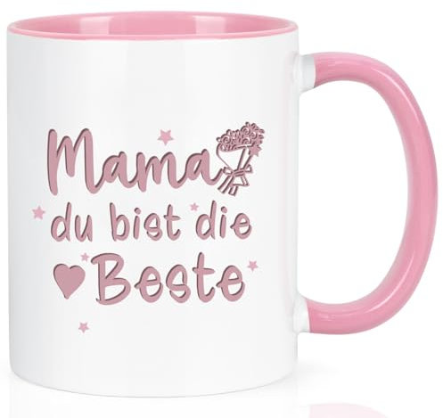 Joymaking Tasse mit Spruch MAMA du bist die Beste, Geschenkidee für MAMA zum Muttertag, Geburtstag, Weihnachtsgeschenke für beste Mama, Muttertagsgeschenk Kaffeetasse, 320ml Rosa