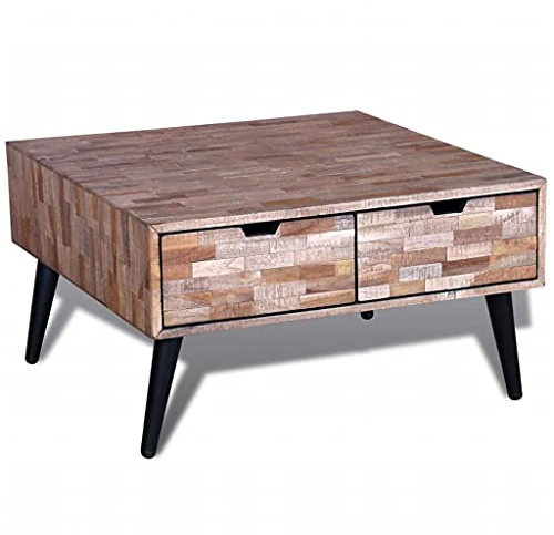 YITHOPI Kaffeetisch mit 4 Schubladen Altholz Teak Büro Couchtisch Wohnzimmer Couchtisch Sofa-Tisch Multifunktionaler Couchtisch für Wohnzimmer, Schlafzimmer, Büro