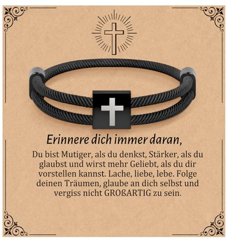 Focxoio Kreuz Armband für Jungs Mädchen, Glaube Cross Schmuck für Junge, Christliche Ostern Konfirmation Kommunion Taufe Geburtstag Geschenke für Teenager