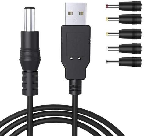 1 m universal convertidor cable USB DC 5 V a 5,5 x 2,1 mm, 2,0 A DC USB Cable de alimentación Barril Jack Adaptador Cable de alimentación con 5 conectores para enrutador Cámara TV Box Grabador
