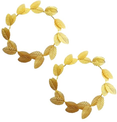 OUDQFCJ 2 Stück Gold Blatt Stirnbänder,Römischer Kopfschmuck Gold Blatt Kronen Kopfschmuck Römisches Lorbeer Kranz Griechischer Kopfschmuck,Für Damen Herren Kopfschmuck Zubehör Weihnachten