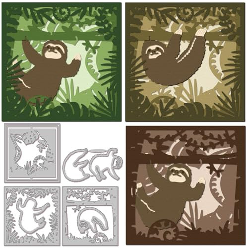GLOBLELAND Sloth Schicht Schneidwerkzeuge Metall Tropischer Dschungel Stanzformen Niedliche Tierhintergrund Schneid Und Prägeschablonen Für Scrapbooking Bastelarbeiten Papierkartenherstellung