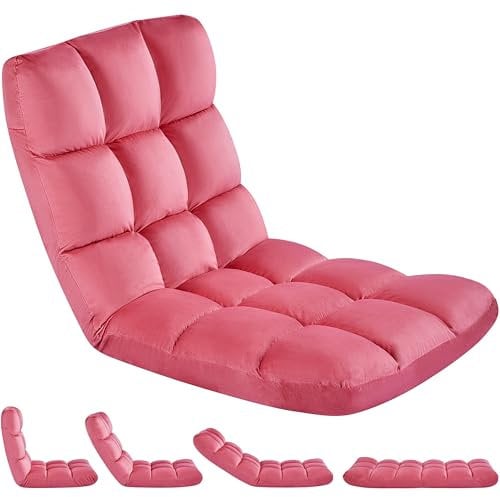 Yaheetech Floor Chair with Back Support, Comfy Floor Sofa for Adult, Floding Lounge Chair with 14 Adjustable Positions for Lounge, Gaming Reading and Meditation, Pink