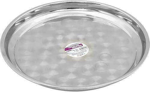 Stainless Steel Round Serving Tray - Non-Slip Drinks Bar Serve Waiter Food Tray Kitchen | For Serving Food and Drinks | Ideal for Parties, Gatherings, Bars, Restaurants & Home (30cm)