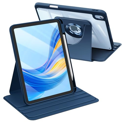 Fintie Rotierende Hülle für iPad (A16) 11./10. Generation 2025/2022 | 360 Grad Drehbare Schutzhülle Case mit Stifthalter, Transparente Acryl-Rückseite, Stoßfester Rahmen, Blau
