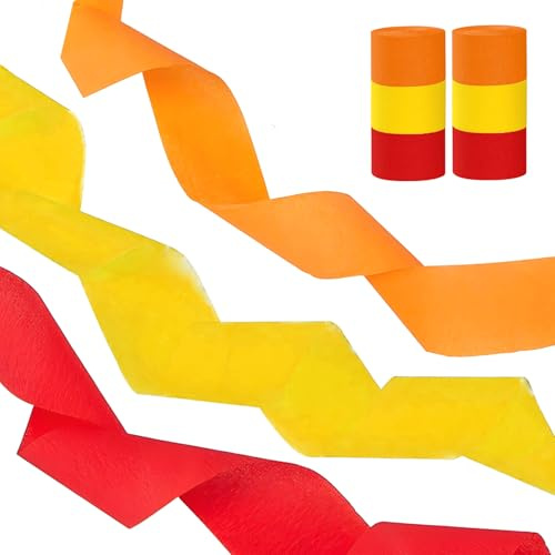 AimtoHome Red Yellow Orange Crepe Paper Streamers | Total 82 Feet Length, 1.77 Inch Width for Harvest Festival, Halloween, Birthday Party Decor