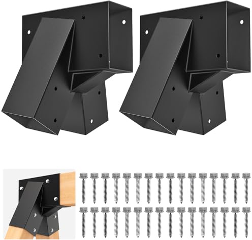 SELEWARE 2ER Schaukelverbinder Klettergerüst Balkenverbinder - Steckverbinder Holz Schaukelgestell Outdoor Pfostenverbinder mit Montagematerial, Passend für Spielturm 4 (4x4) Beine und 1 (4x6) Balken