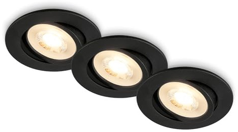 BRILONER - Pack 3 Downlights LED techo empotrables planos 230V, orientables, luz blanca cálida, ojos buey para, foco empotrable, 8 x 2,2 cm, negro