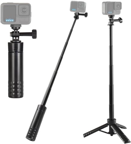 HSU 25/64cm Tripod Selfie Stick for GoPro Insta 360 Osmo Action Cameras | 2-in-1 Adjustable Handle Grip Portable Travel Stand Telescopic Rod Extension Pole Accessory for Vlog and Short Video Creation