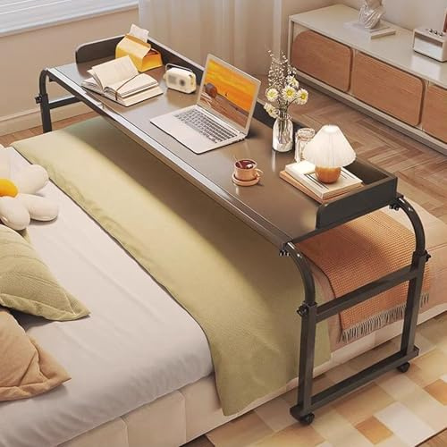 Table De Lit Bureau Réglable en Hauteur Et en Longueur, Chariot pour Ordinateur Portable À roulettes, pour Fauteuil Inclinable(Black,140cm/55.1in)