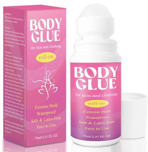 Body Glue for Skin & Clothing 75ML With Roll-On Design - 12-Hour Hold, Sweat-Proof, Invisible & Washable - For Wigs, Dancers, Socks, Corsets, Bras & Costumes