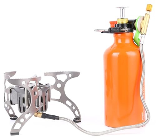 Portable Multi Fuel Camp Stove with Stable Support Legs, Liquid Fuel Stove Compatible with Gasoline, Alcohol for Camping, Hiking, Backpacking, Outdoor Cooking