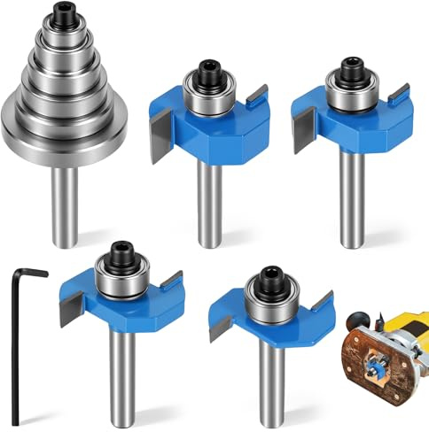 4 Pcs 1/4 Inch Shank Rabbet Router Bit Set, Carbide Wood Rabbeting Router Bit with 6 Interchangeable Bearings, Professional Woodworking Grooving Tool for Wood, MDF, Plywood (1/8, 1/4, 3/8, 1/2 H)