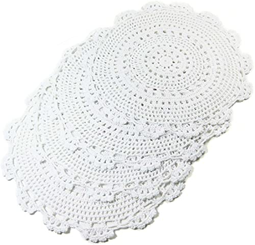 kilofly Handmade Crochet Round Cotton Lace Table Placemats Doilies Value Pack [Set of 4], Medallion, 34.0 x 34.5 cm, White