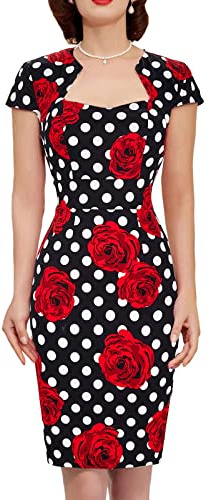 Grace Karin 50s 60s Pin Up Vintage Dress Knee Length Rose Pattern Pencil Dress for Cocktail