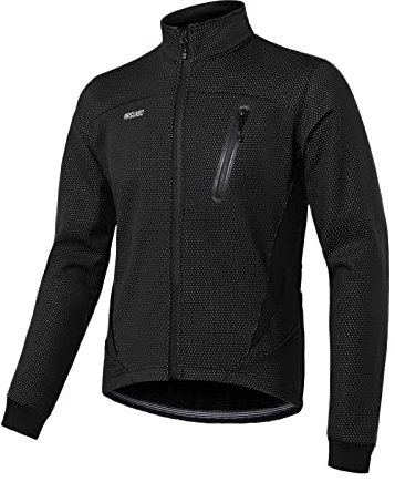 ARSUXEO Cycling Jacket Mens Winter Thermal Mountain Bike Jacket Softshell Coat for Waterproof and Windproof 16H black L