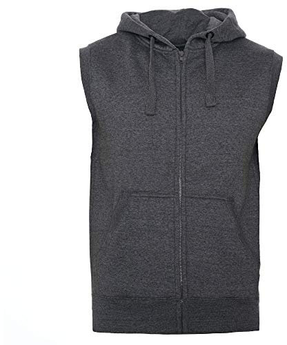 ROCK-IT Apparel Zipped Hoodie ärmellos für Herren Sleeveless Fitness Kapuzenpullover Männer Sweater Trainingsweste Sweatshirt Tank Top S-4XL Farbe Dark Heather Grau XX-Large