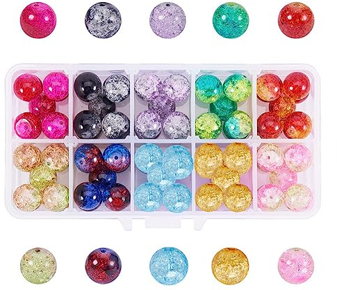 PandaHall Elite 90 Stück 12 mm Crackle Glasperlen, 10 Farben Crackle Lampwork Glasperlen Kristall Runde Zwischenperlen für Armbänder Halsketten Schmuckherstellung Wohnkultur
