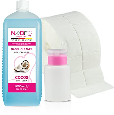 NAILS FACTORY Nettoyant pour ongles au parfum de noix de coco 1000ml flacon-pompe distributeur (rose) 1000 pastilles alcool à 70% d'éthanol