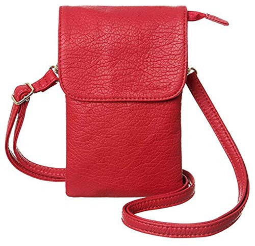 WaitingU Crossbody Handy Geldbörse Weiche PU Leder Moblie Handy Tasche Mehrzweck Umhängetasche Tragetaschen für Smartphone, E - Rot