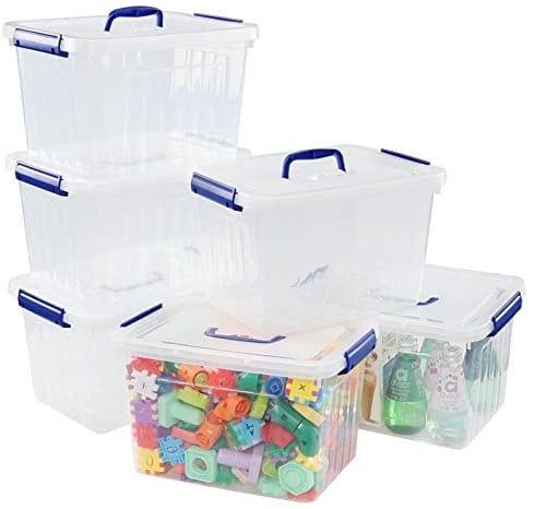 Minekkyes 12 Liter Plastic Storage Boxes, Transparent Containers with Lid, 6 Pack