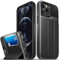 VENA vCommute Wallet Case Compatible with Apple iPhone 12 Pro Max (6.7-inch), (Military Grade Drop Protection) Flip Leather Cover Card Slot Holder with Kickstand - Space Gray