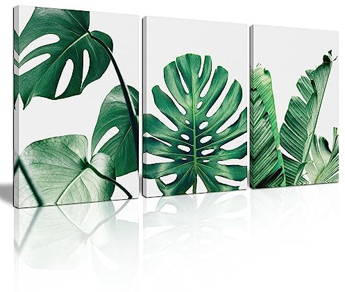 3-teiliges Leinwandbild mit grünen Pflanzen, für Wohnzimmer, Dekoration, 30.5 x 40.6 cm, Monstera-Dekor für Schlafzimmer, tropische Pflanzen, grünes Blatt, gerahmte Leinwand, fertig zum Aufhängen