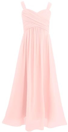 ranrann Vestito da Ragazza in Chiffon per Bambina Abiti da Sposa Vestito Principessa Damigella Ragazza Senza Manica Lunga Abito Elegante da Cerimonia Pirma Comunione Perla Rosa 12 Anni