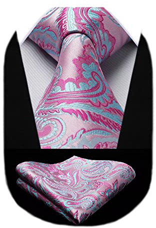 HISDERN Rose Cravate Floral Paisley Cravates de Mariage pour Hommes Cravate Set