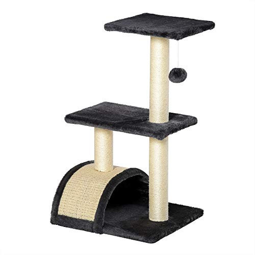 PawHut Arbre à Chat Arbre à Grimper griffoir pour Chat Hauteur 72 cm Balle Suspendue Gris foncé