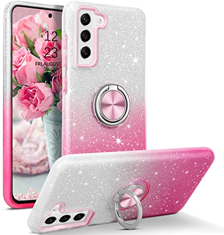 YINLAI Schutzhülle für Samsung Galaxy S21 FE mit Ringhalter, Ständer, Schutzhülle für Samsung Galaxy S21 FE 5G, rosa Farbverlauf