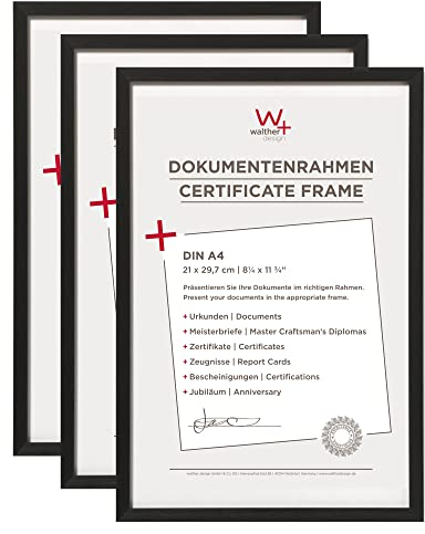 walther design Bilderrahmen schwarz 21 x 29,7 cm (DIN A4) Aluminium Dokumentenrahmen 3er Pack, Chair Alurahmen AJ130B3