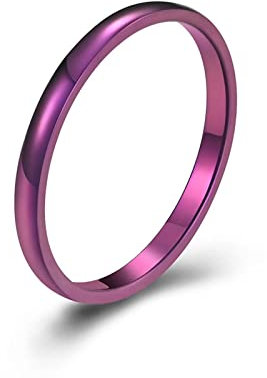 Ayoiow Anneau Acier Inoxydable Femme,Alliance Homme Mariage Violet 2MM Haut Poli Bande Bague Alliance